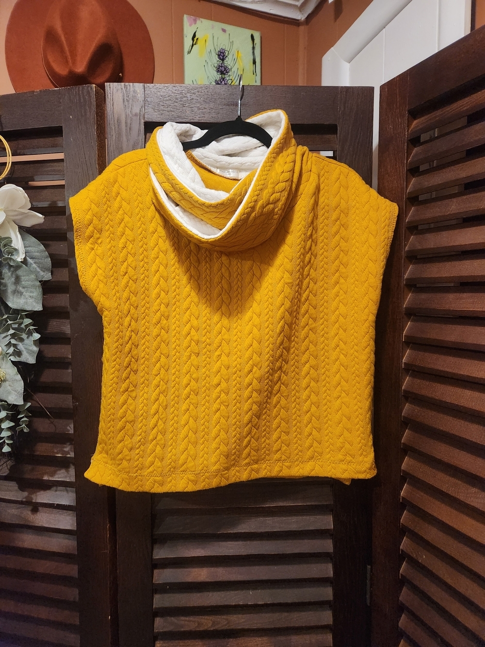 Women's Cable-Knit Cowl Neck Sweater Tunic - Mustard Yellow